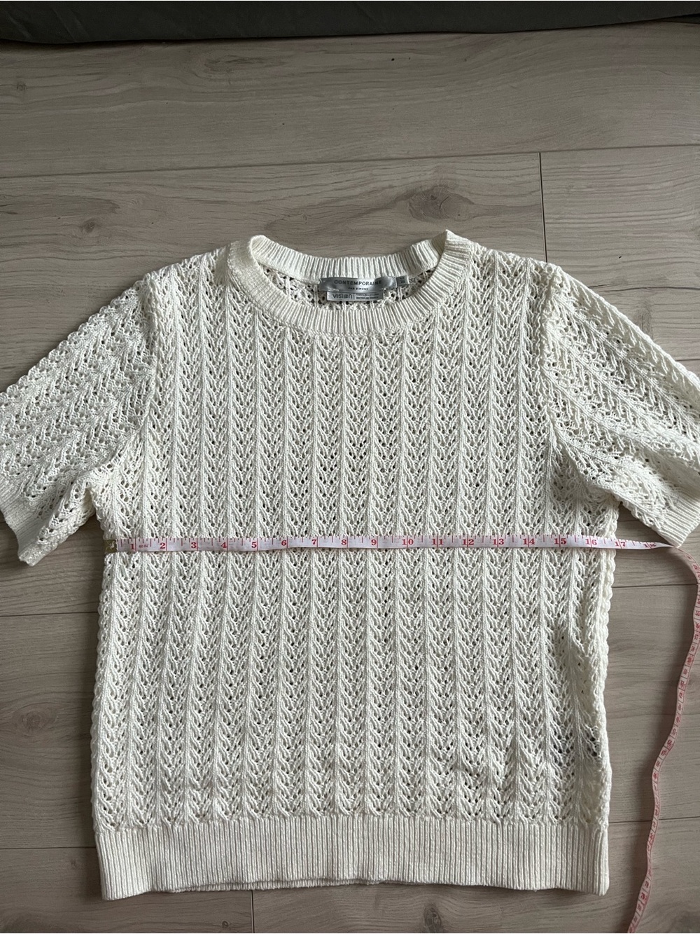 Simons  Contemporaine Women’s Cream Open-Knit Short-Sleeve Sweater